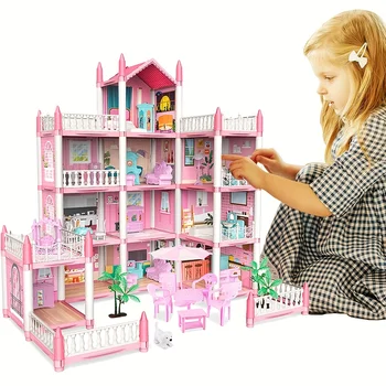Children’s Music Doll House Assembly Villa House 3D DIY Dream Princess Castle Villa Assembly Doll House Set Toy Girl Family Toy