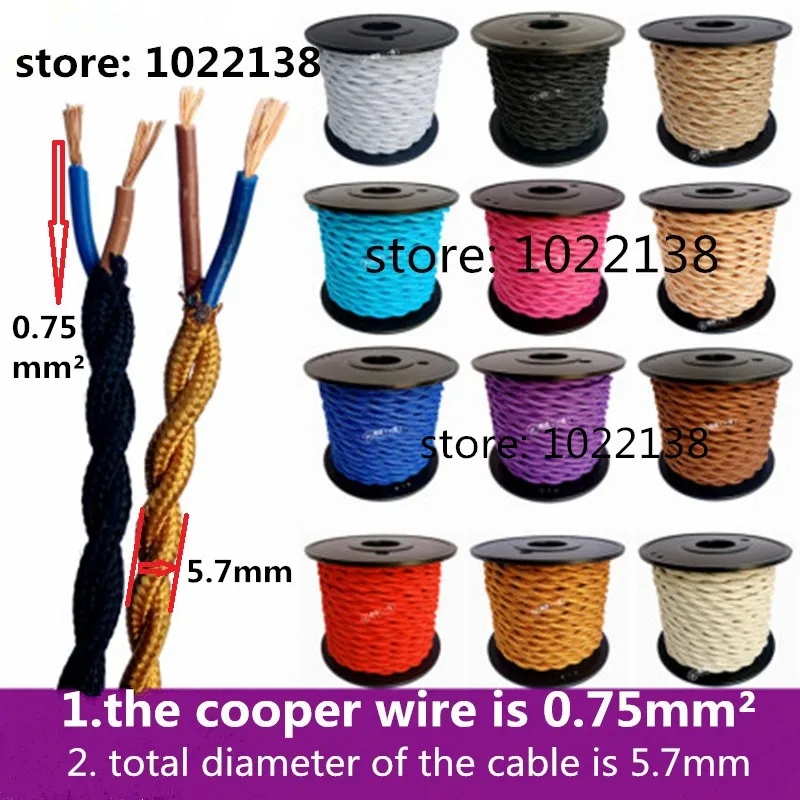 TwistedWire2075mmRetroBraidedElectricalWireFabricCopper
