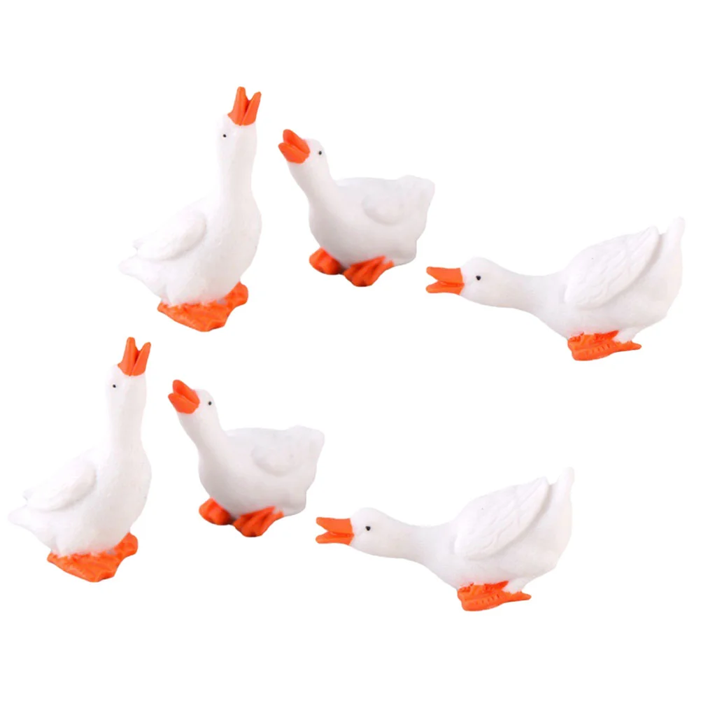 

6pcs Goose Statue Resin Goose Sculptures Miniature Goose Resin Animal Figurine Decoration
