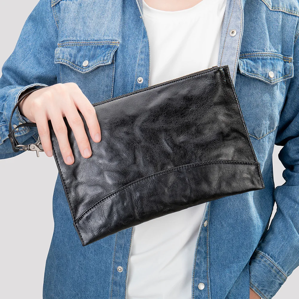 

Genuine Leather Designer Clutch Bag for Men with Phone Holder