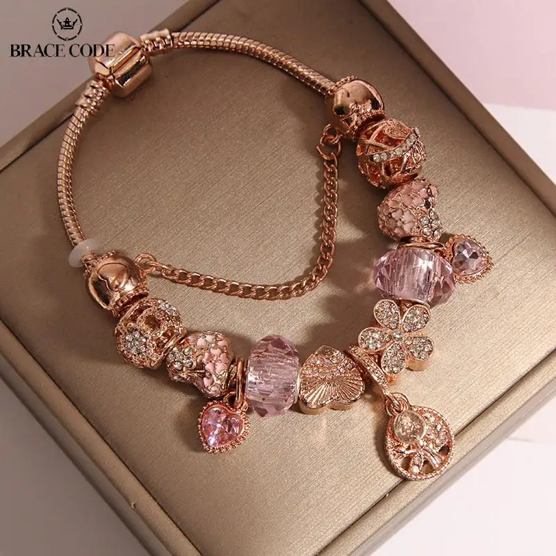 

2023 Family Fortune Tree Crystal Peach Heart Bracelet for Women DIY Rose Golden Chain Suitable for Girls Friendship Friends Gift