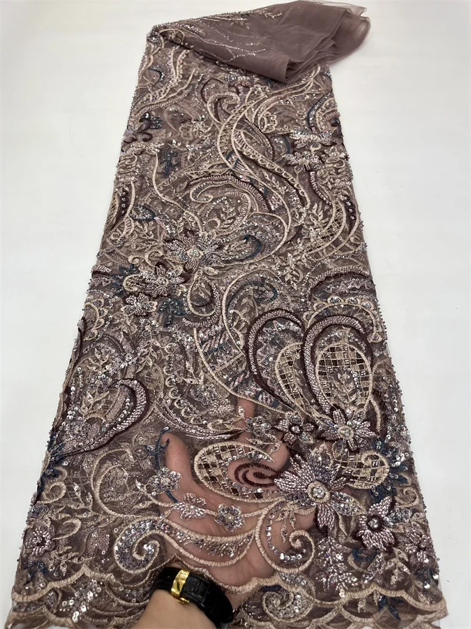 

Franc Lace Fabric Nigeria Beaded Fabric Luxury with sequins African Lace Fabric for Wedding Party Bridal Lace Fabrics 2023