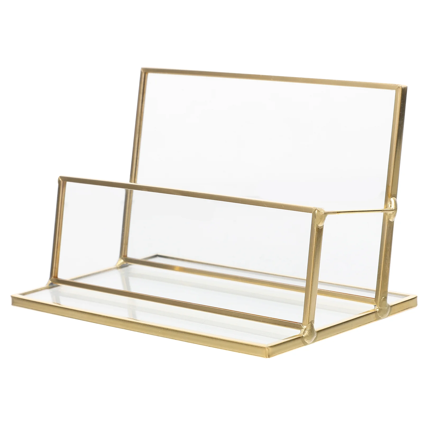 

Business Card Holder Holders Transparent Case Clear Name Cards Base Brass Display Storage Office