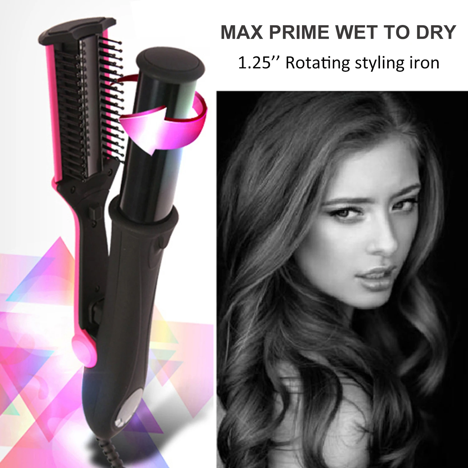 Short Hair Curling Iron Straight Hair Comb Rotating Hair Brush Curler Styler 2 In 1 Styling Tool Curling Iron With Brush