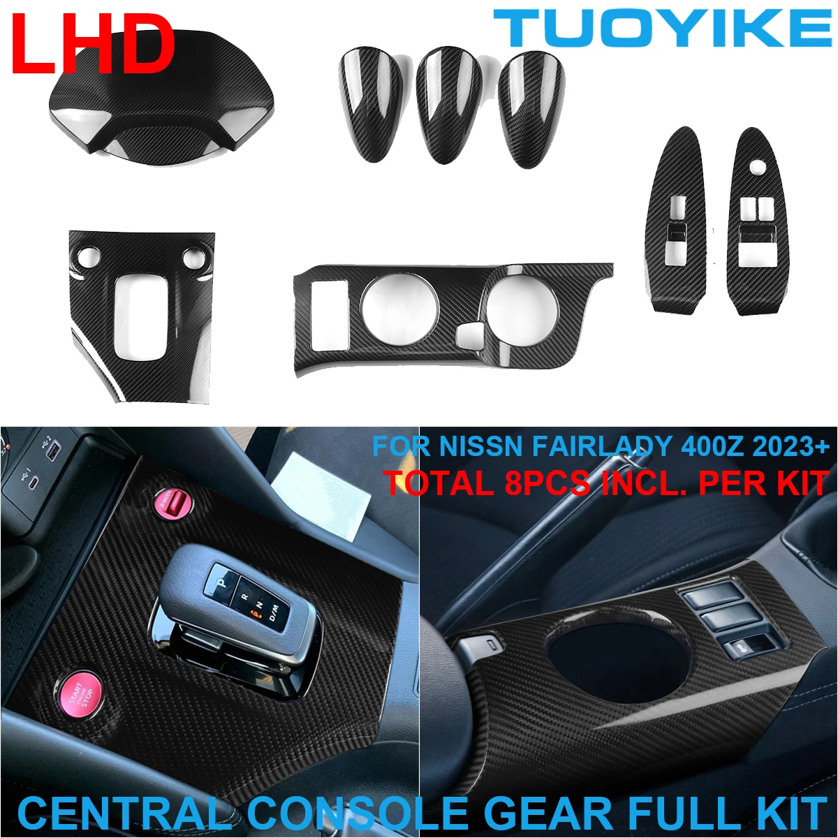 

LHD Car Real Dry Carbon Fiber Central Console Gear Shift Trim Water Cup Holder Frame Full Kit For Nissan Fairlady 400Z 2023+