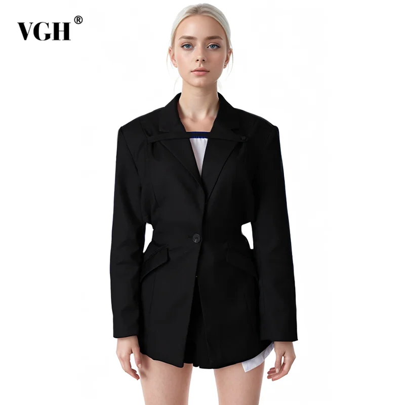 

Женский блейзер-туника VGH, однотонный блейзер в стиле пэчворк с отложным воротником и длинным рукавом, на пуговицах