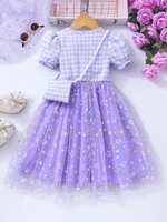 Robe douce et élégante pour filles, robe en maille étoile à manches courtes à la mode avec petit sac inclus 2