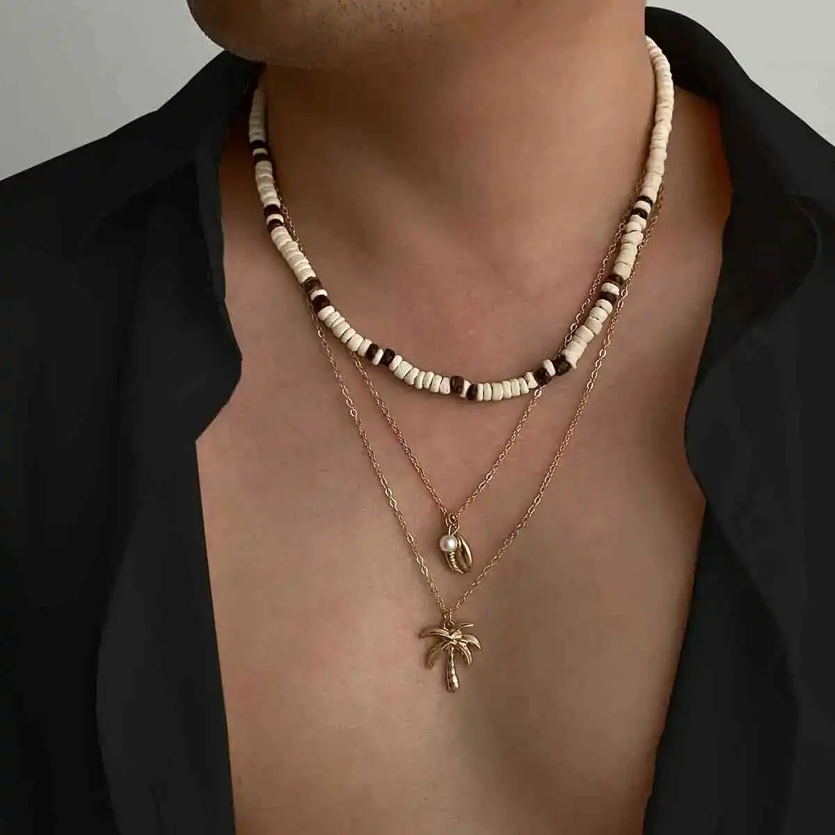 KunJoe 3 قطعة خمر الخرز الخشبي سلسلة المختنق قلادة...