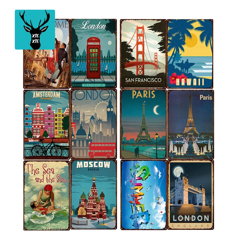 

Travel Metal Sign Custom Vintage Retro Venice Ireland Cairo Iron Painting Pub Store City Poster Art home decor