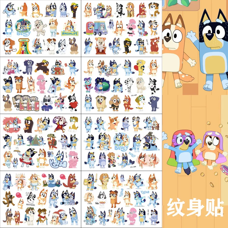 

8 шт., одноразовые наклейки с голубыми собаками