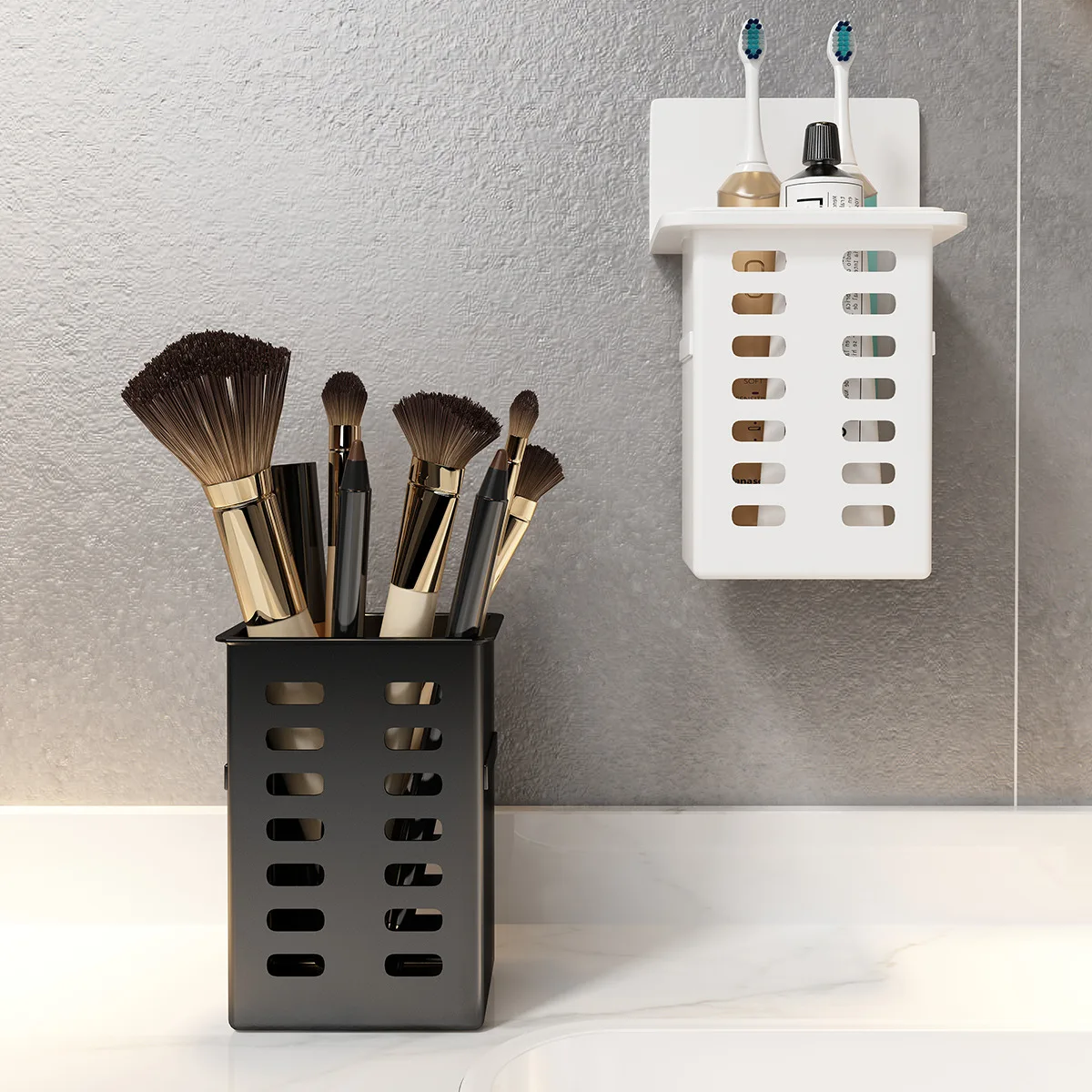 Plastic Wall-Mounted Drain Storage Rack Cosmetics Storage Box Chopstick Holder Pen Holder Kitchen Multifunctional Kitchen Basket 2
