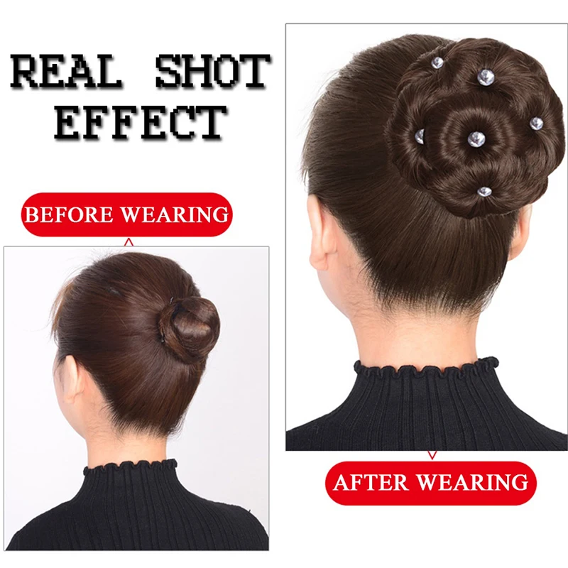 H&STAR Synthetic Wig Hair Bag Bun Clip In Chingnons Ball Hair Bag Hair Accessories Easy To Wear Nine Flower Buds