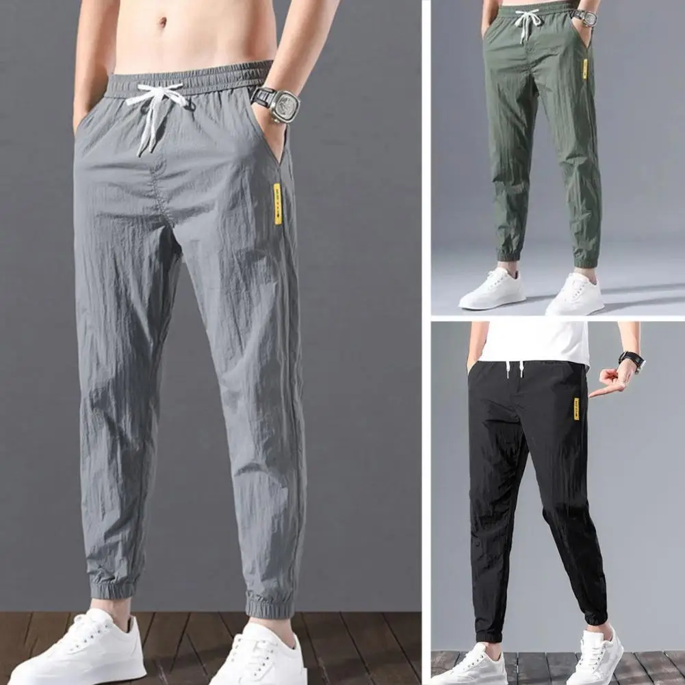 

Sweatpants No Fading Solid Color Men Sweatpants Spring Drawstring Ankle Tied Cropped Pants Everyday Life