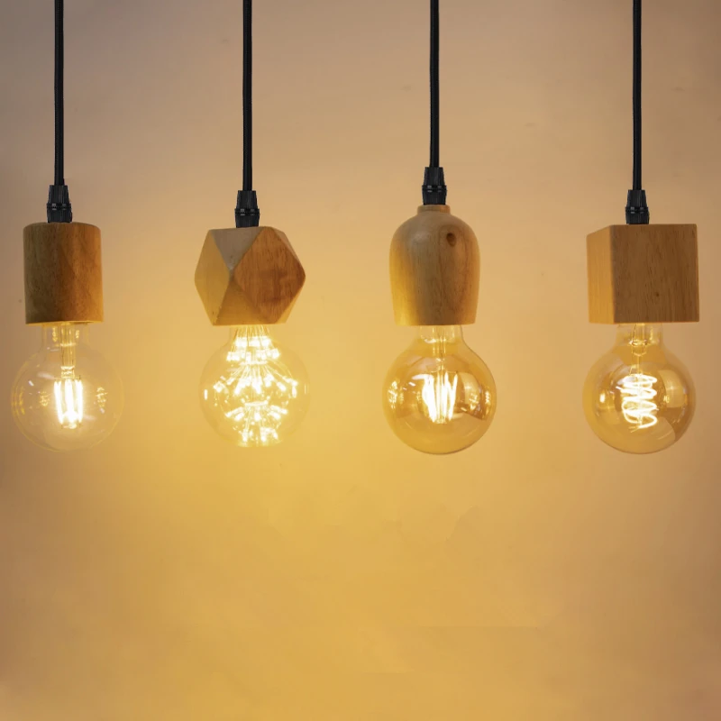 

Wood lamp E27/E26 socket wood lampholder Hanging light fixture wood cover plastic socket with black canopy