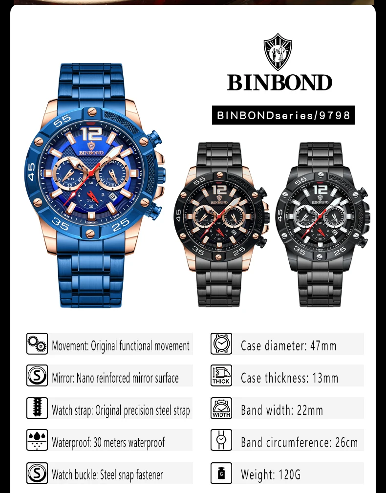 BINBOND B9798 Men's Watch description image 9