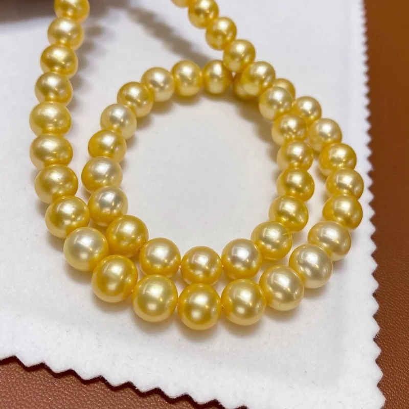 

NEW AAAAA 8-9mm Natural South Sea Genuine Golden Round Pearl Necklace