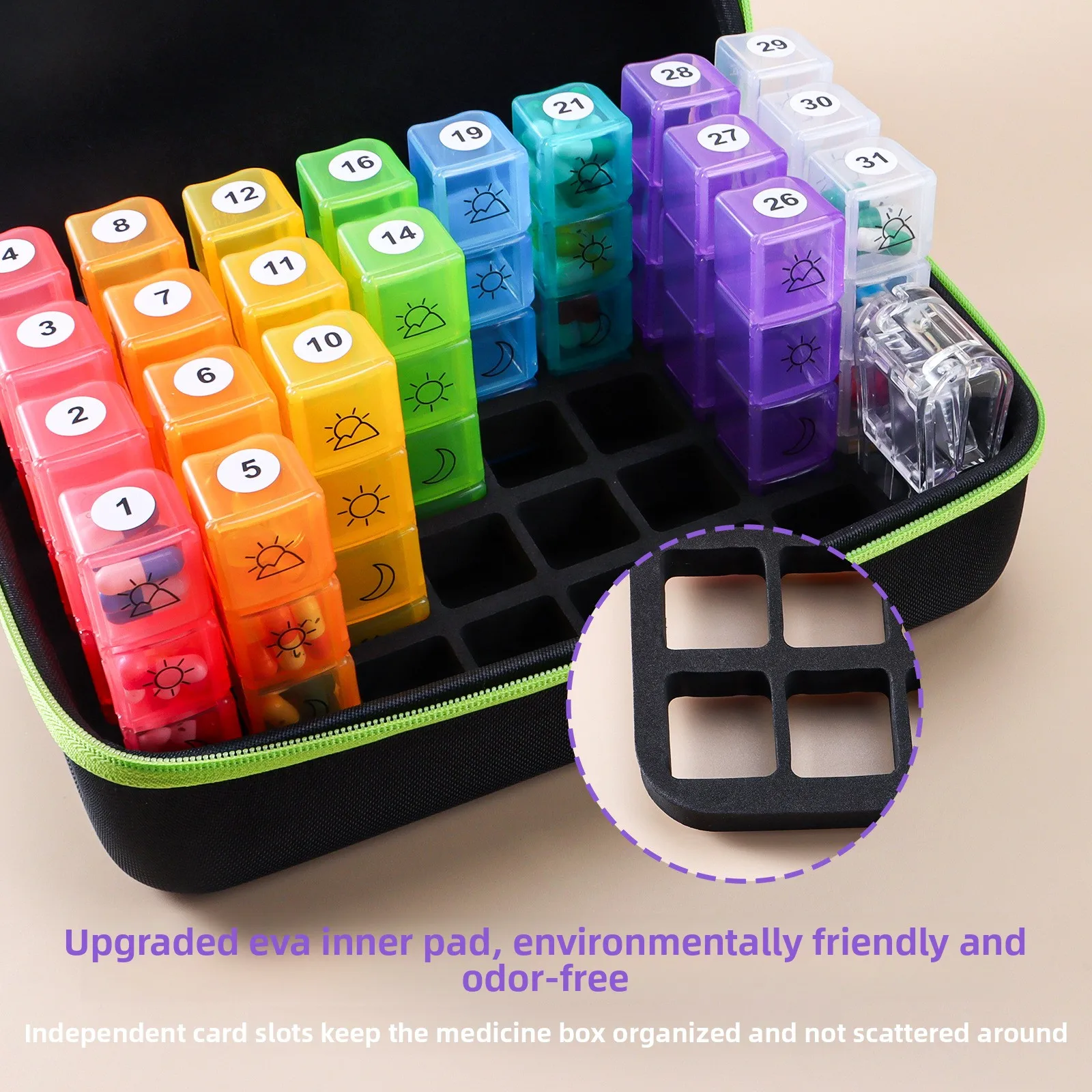 Deluxe Monthly Pill Organizer with 32 Compartments and Durable Travel Case
