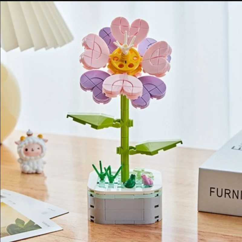 Single, Diamond 103A-D compatible Lego Rose Sunflower potted
