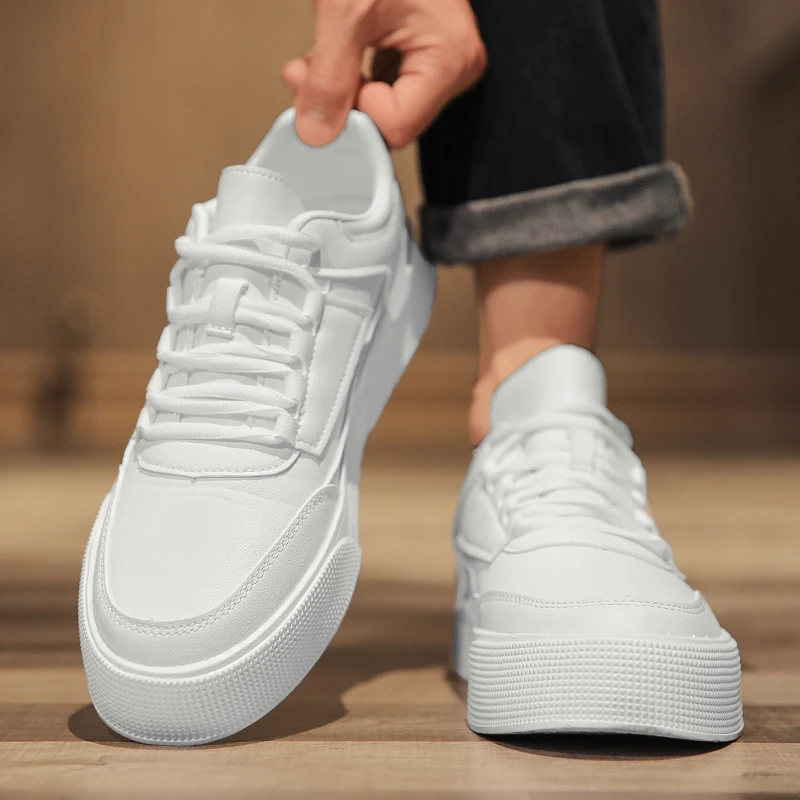 أحذية تزلج رجالية بنعل سميك ، أحذية رياضية بيضاء غ...