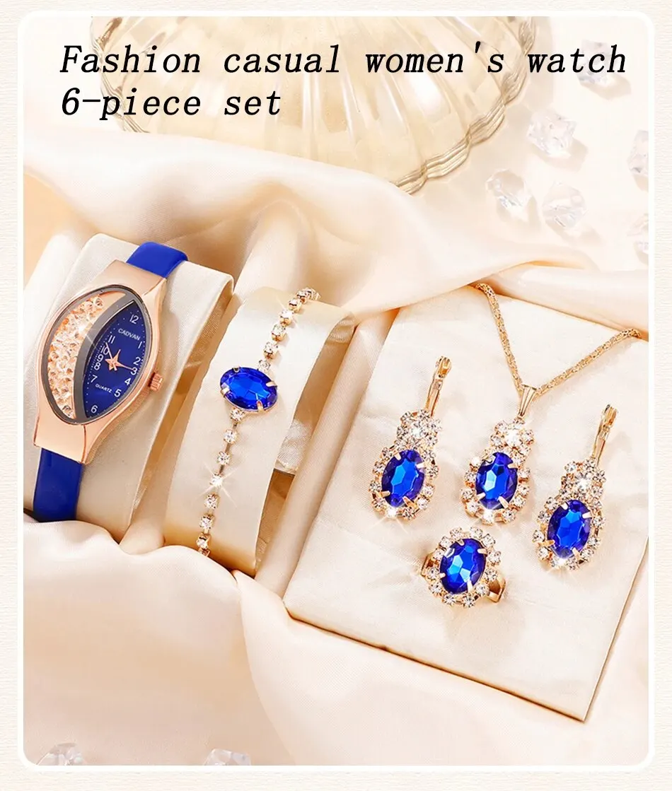 S2bde66b72f9240ab80a24b1abe78f92cM 6PCS Set Women Fashion Quartz Watch Female Clock Rhinestone Dial Luxury Brand Design Women Watches Simple Ladies WristWatch Mallzona