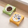 Ceramic Cat Dog Bowl with Iron Stand, Anti-Black Chin Pet Feeding & Drinking Bowl, Slow Feeder UFO Shape Macaron Color