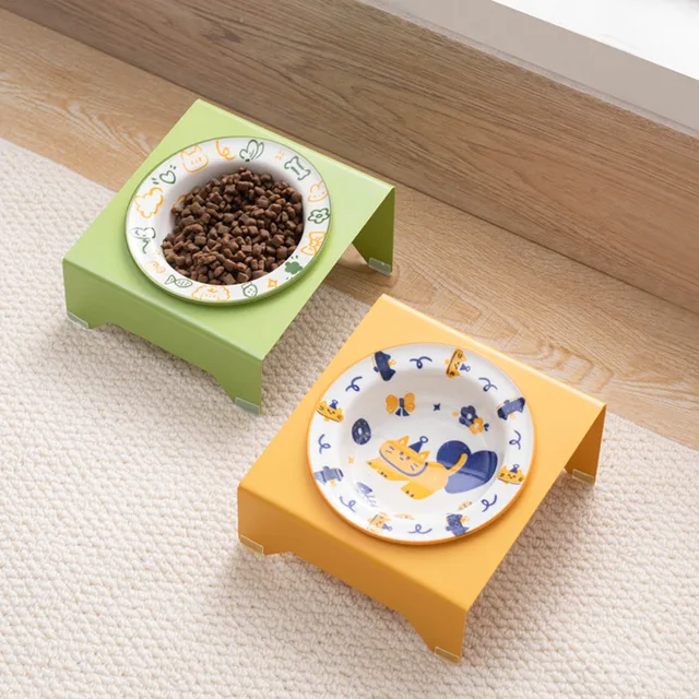 Ceramic Cat Dog Bowl with Iron Stand, Anti-Black Chin Pet Feeding & Drinking Bowl, Slow Feeder UFO Shape Macaron Color Ceramic Cat Dog Bowl with Iron Stand, Anti-Black Chin Pet Feeding & Drinking Bowl, Slow Feeder UFO Shape Macaron Color