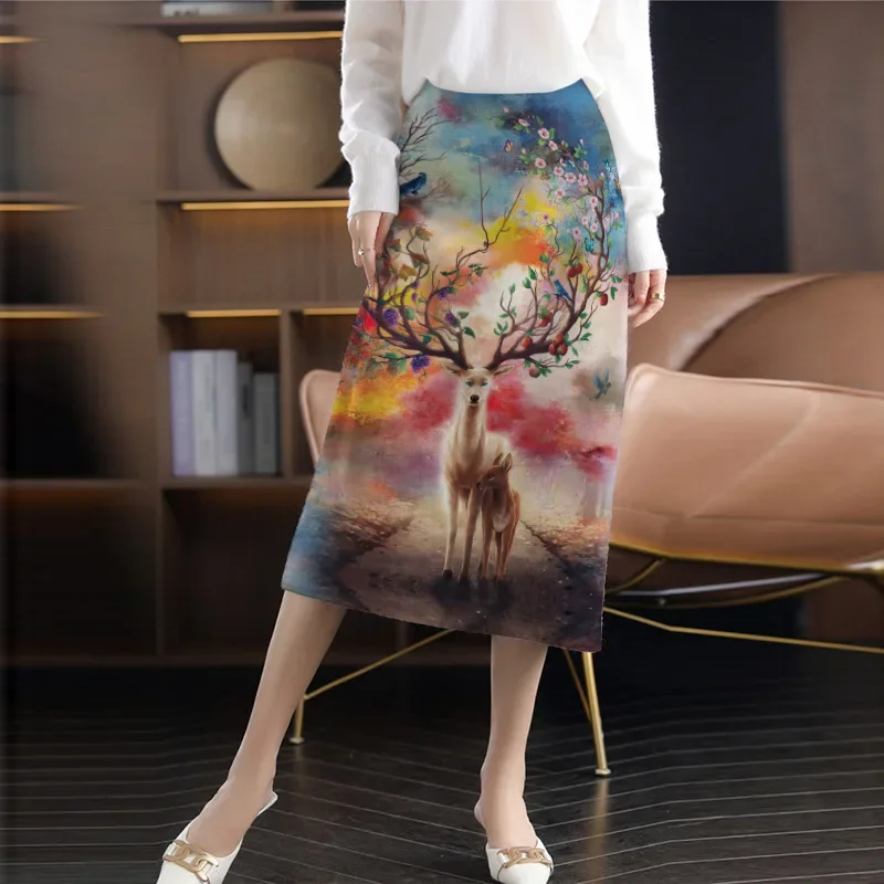 2023 Autumn and Winter Original Temperament Popular Loose Bottoming Female Trend New Printed High Waist Pleated Skirt Female menn autumn winter new sweater pure color round neck pullover casual loose large size bottoming shirt trend man clothes