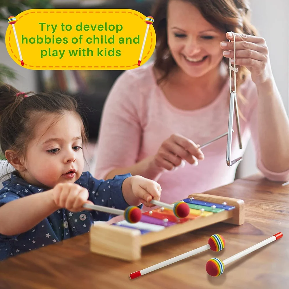 14 Pcs Lollipop Drum Mallet Sticks Round Rainbow Hammer Percussion Sticks Plastic Drumsticks for Kids Child Mallet