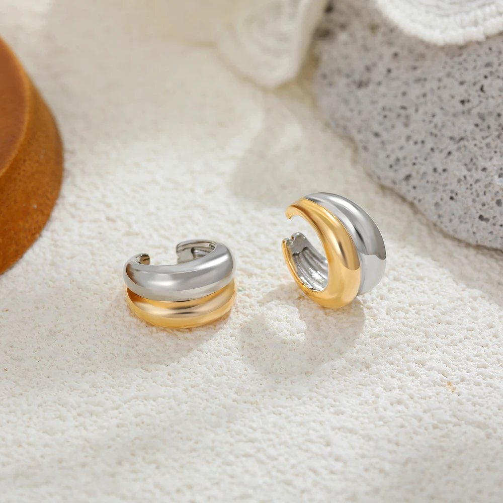 Minimalist Double-layer C Shape Earclips Non Piercing Two Color Mini Stainless Steel Clip Earrings Ear Cuff Vintage Jewelry Aros