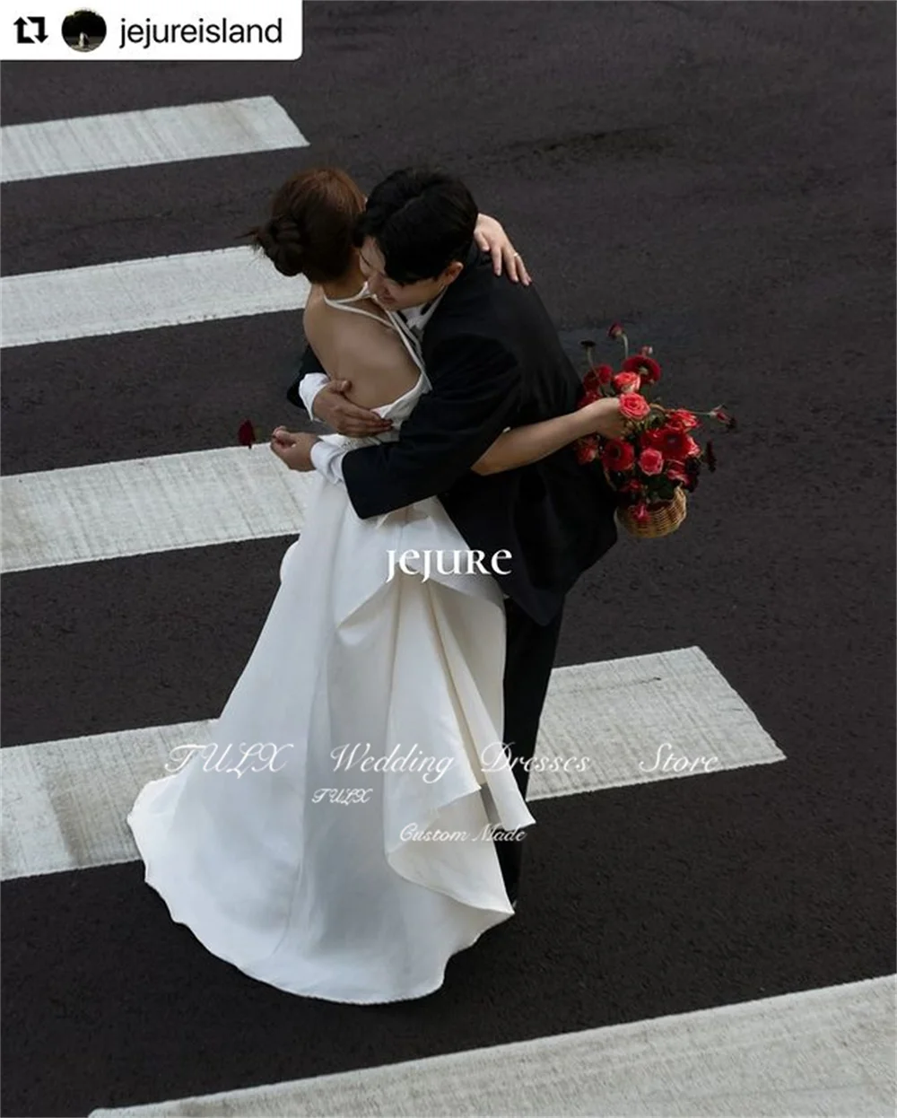 TULX Simple Silk Satin Korea Wedding Party Dresses Photo Shoot One-Shoulder Tea Length Bridal Gowns Corset Back Custom Made 2025