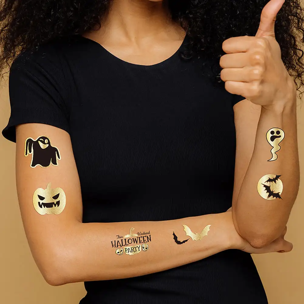 1Pc Waterproof Temporary Tattoo Sticker Halloween Punk Pumpkin Bat Candy Ghost Fake Tatto Flash Tatoo Tato for Children
