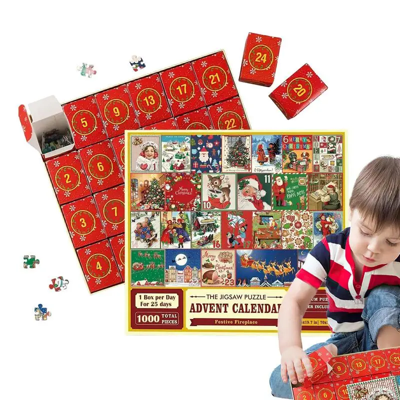 

Puzzle Advent Calendar 1000pcs Advent Calendar 2023 Christmas Jigsaw Puzzles 24 Days Surprise Christmas Countdown Gift accessory