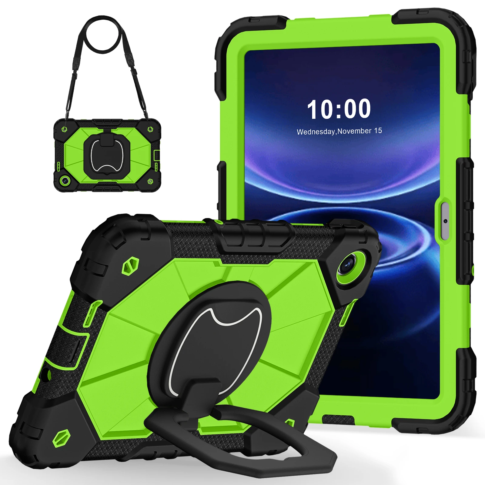 Enhanced Heavy Duty Armor Tablet Case with 360° Rotatable Stand and Shoulder Strap
