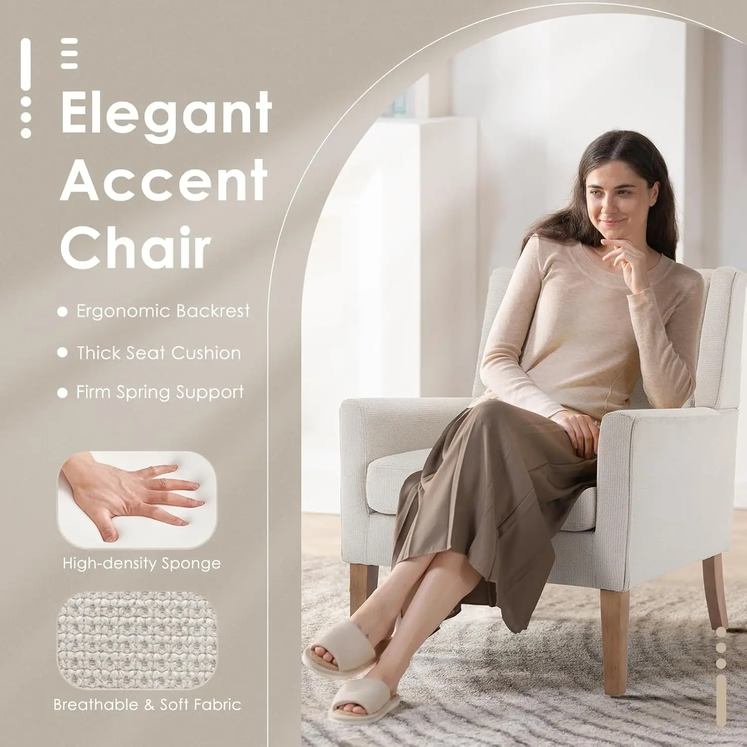 COLAMY Modern Wingback Living Room Chair, Upholstered Fabric Accent Armchair, Single Sofa Chair with Lounge Seat and Wood Le 4