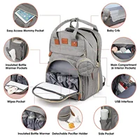 3 in 1 Diaper Bag Backpack with Foldable Baby Bed USB