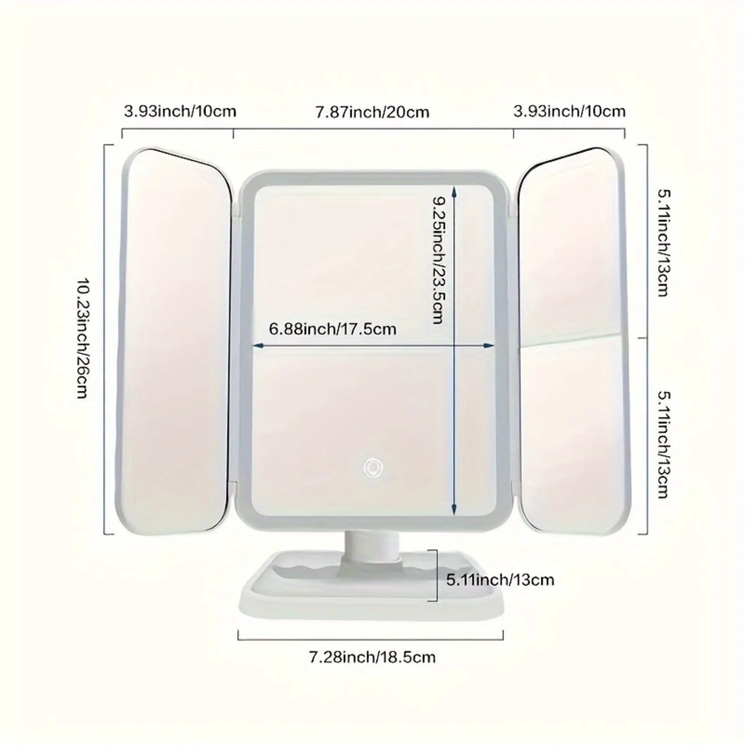 Tri-Fold LED Makeup Mirror with Stand & 3 Color Lighting, Screen Dimming and Women Gift 4