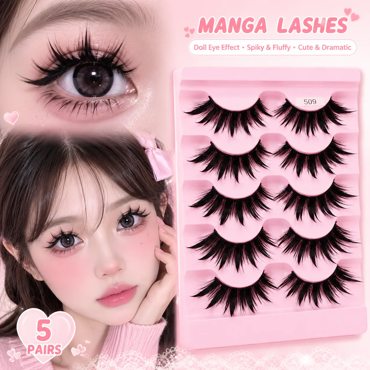 Yiernuo 1/5 Paar Cosplay Anime Wimpern Manga-Wimpern Dramatische Feenwimpern Wet-Look Wimpern