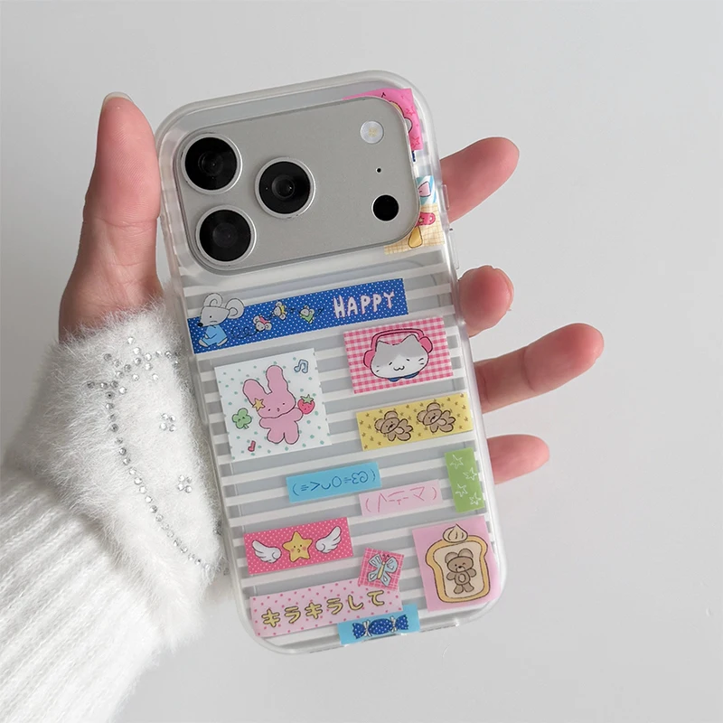 Japanese Striped Kawaii Print Shockproof Silicone Phone Case