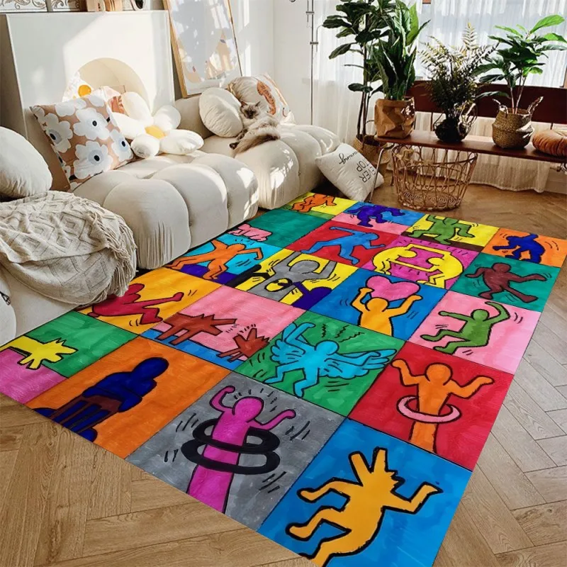 שטיחי אזור עם הדפס אמנות אבסטרקטית פופ אנטי סליפ למטבח, סלון וחדר שינה, שטיח רצפה ניתן לשטיפה מבד פלאנל