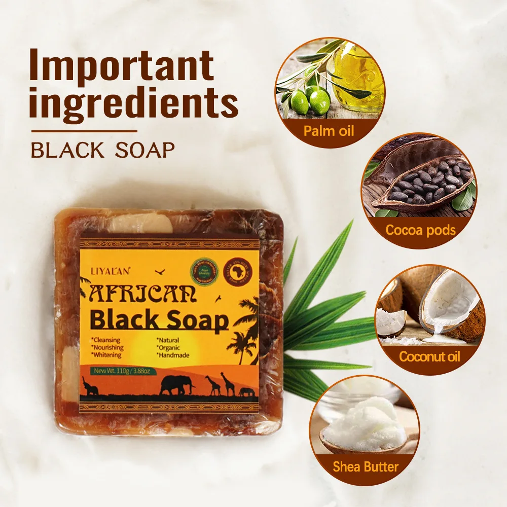 African Black Soap Raw Black Body Cleaning Bath Soap Essential Oil Handmade Soap 2