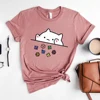 Cat Throwing Dice T-Shirt Role Playing Game Shirt Cute Cat Graphic Tee RPG Tee Funny DND Gaming Shirts Retro Short Sleeve Tshirt 2