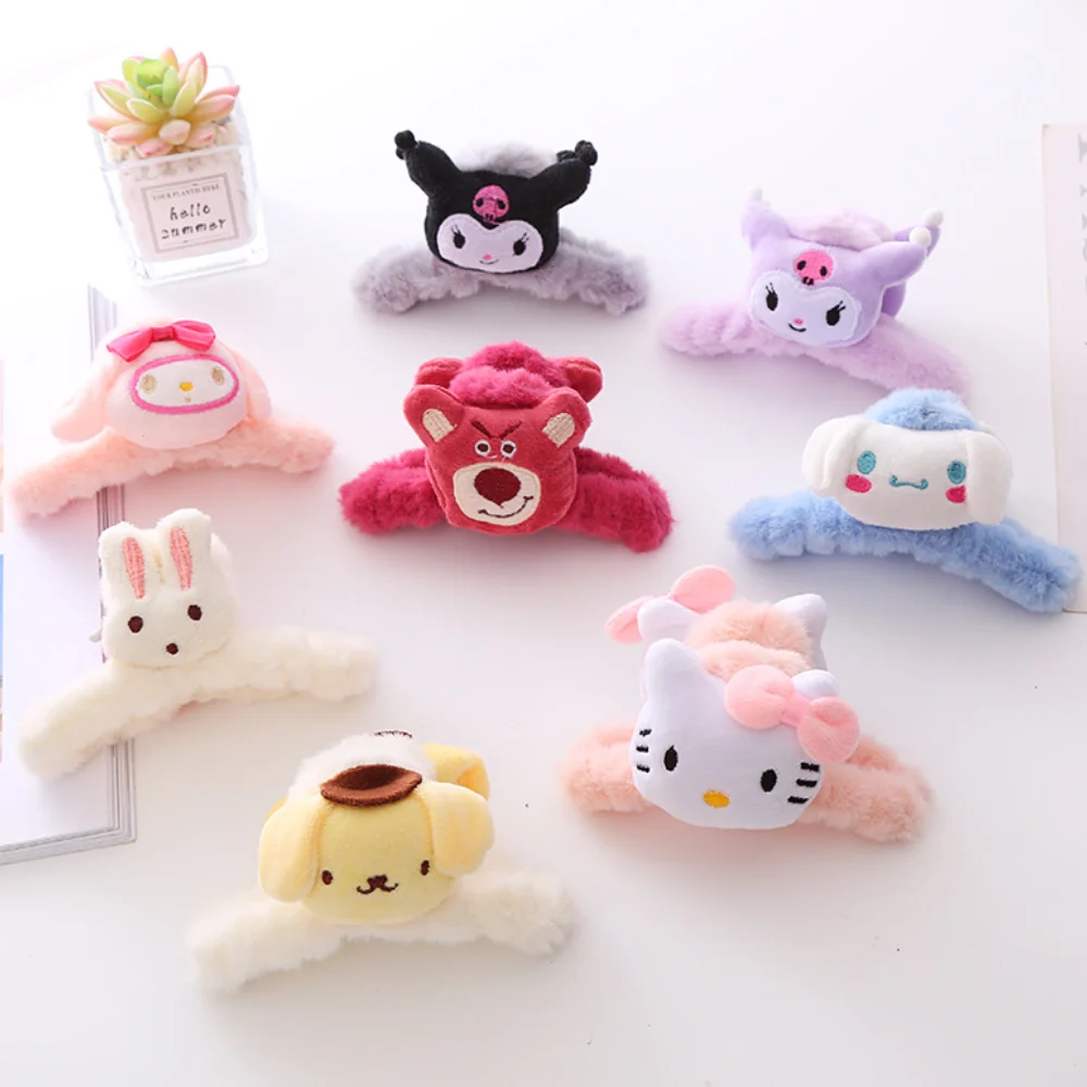 

Kawaii Sanrio Hello Kitty Cinnamoroll Women Plush Claw Clip Anime Hair Clip Hairpin Kuromi Cartoon Headwear Hair Accessories
