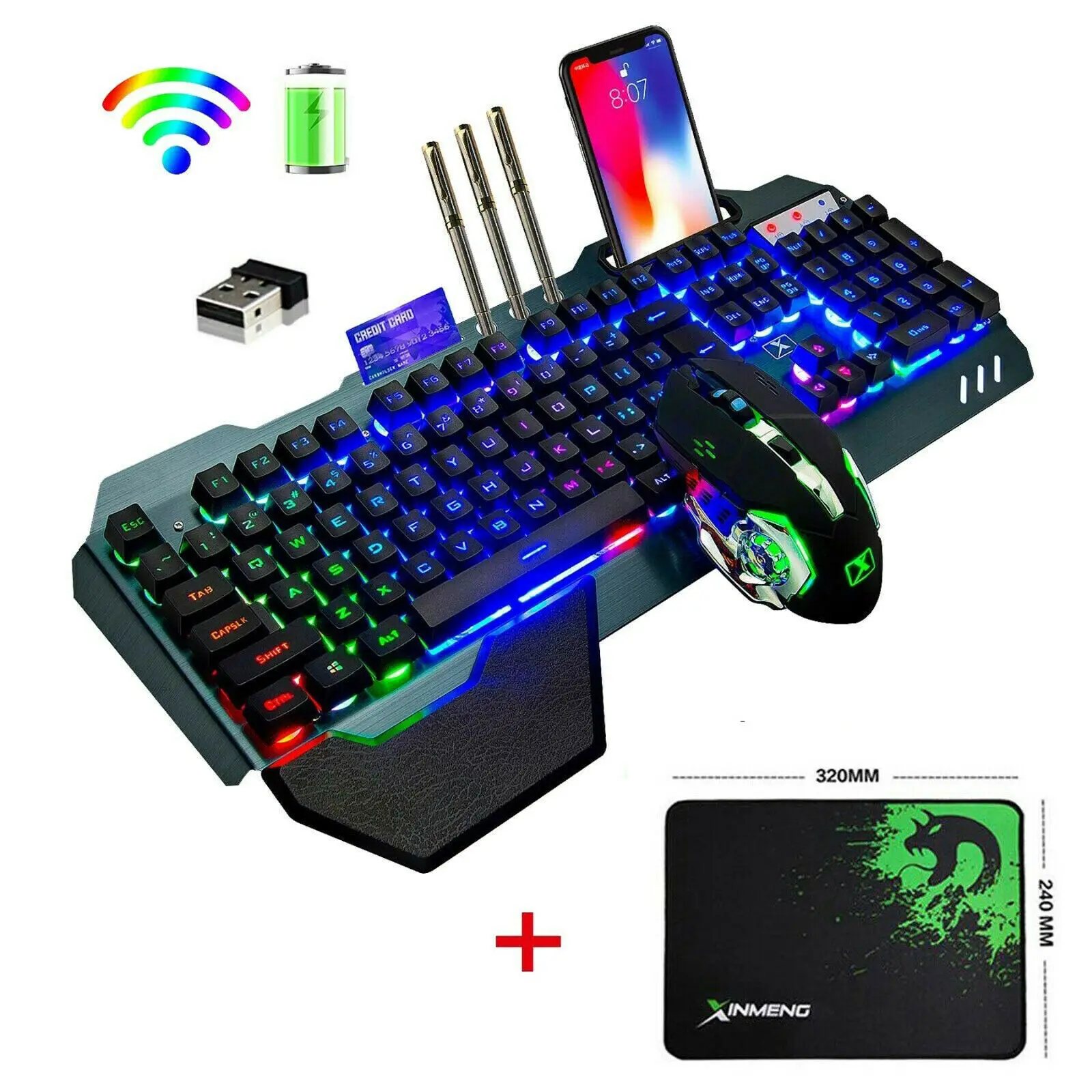 Mambasnake-conjunto de Teclado e Mouse Recarregável sem Fio Grande Capacidade Arco-íris Retroiluminado pc Portátil Ps4 Ps5 Xbox K680 3800mah