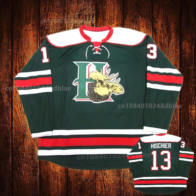 Vintage Halifax Mooseheads Nico Hischier green Embroidery ice Hockey Jersey Youth Kids Adult Any Size And name 023