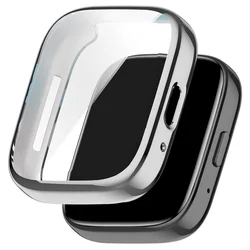 TPU Soft Silicone Smartwatch Case with Glass Screen Protector Cover for Redmi Watch 3 Active (Silver)