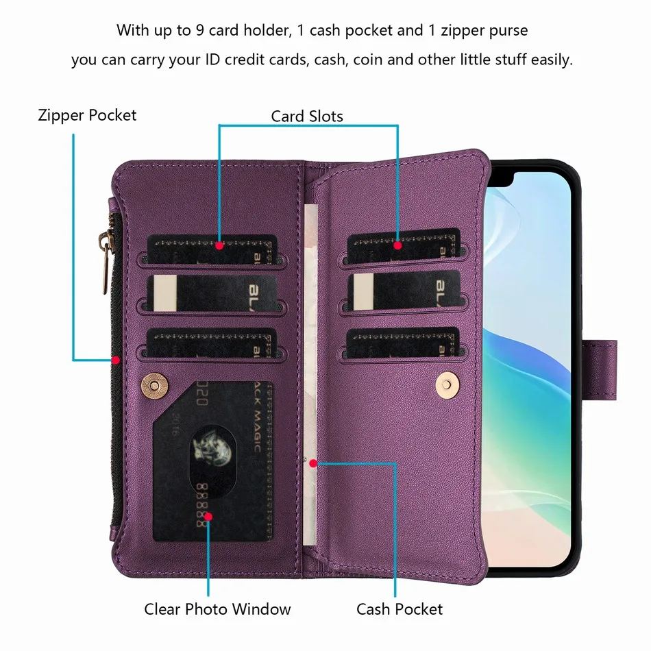 Zipper Pocket Wallet Phone Case with Card Slots