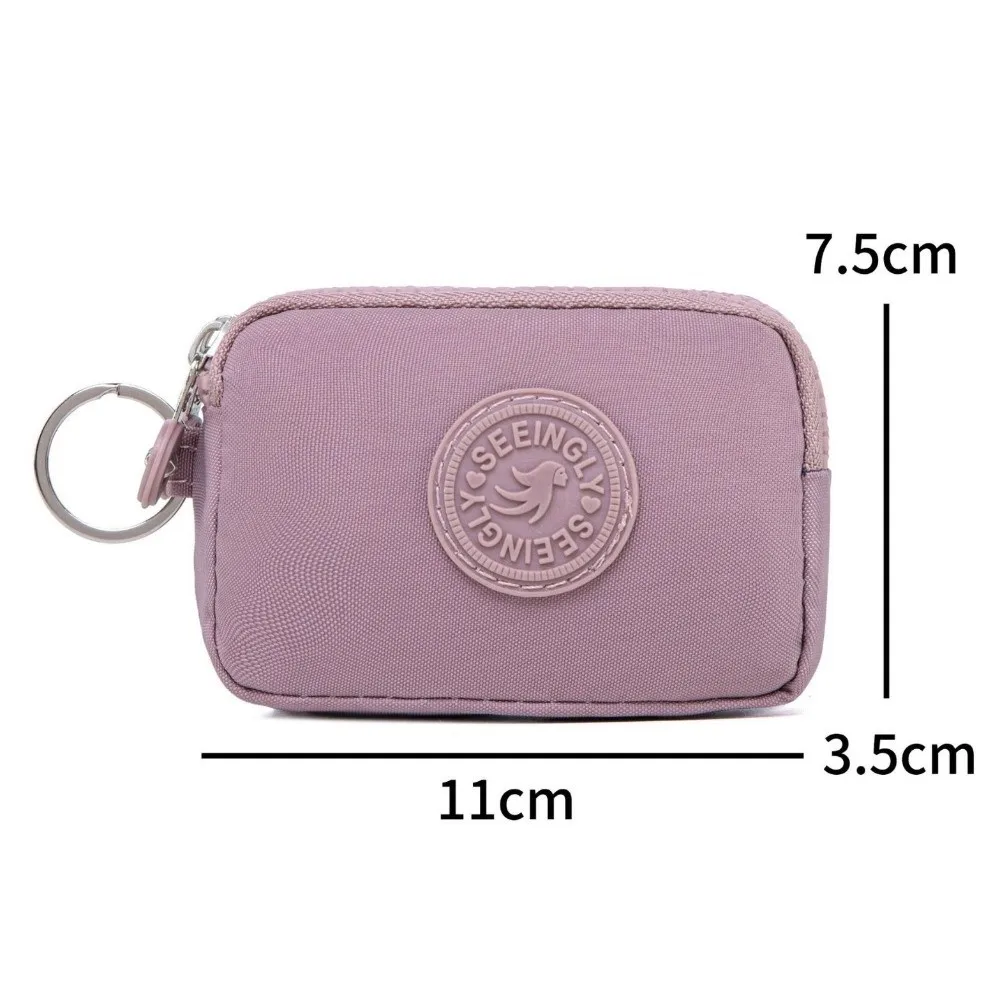 Compact Waterproof Double Layer Women's Wallet with Keychain and Nylon Zipper