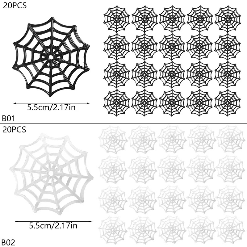 20 stücke 5,5 cm Kunststoff Schwarz Und Weiß Leuchtende Spinne Web Glow In The Dark Halloween Party Spukhaus Hof decor DIY Prop – Detail 1