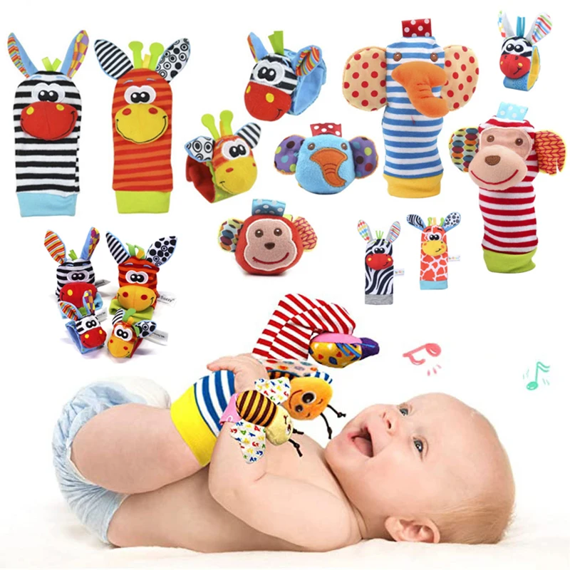 Cartoon Plush Socks Wrist Rattle Baby Toys 3 6 12 Months Newborn Infant Rattle Toys Make Sounds Sensory For Babies baby toys baby rattle toys plush rattle toy
