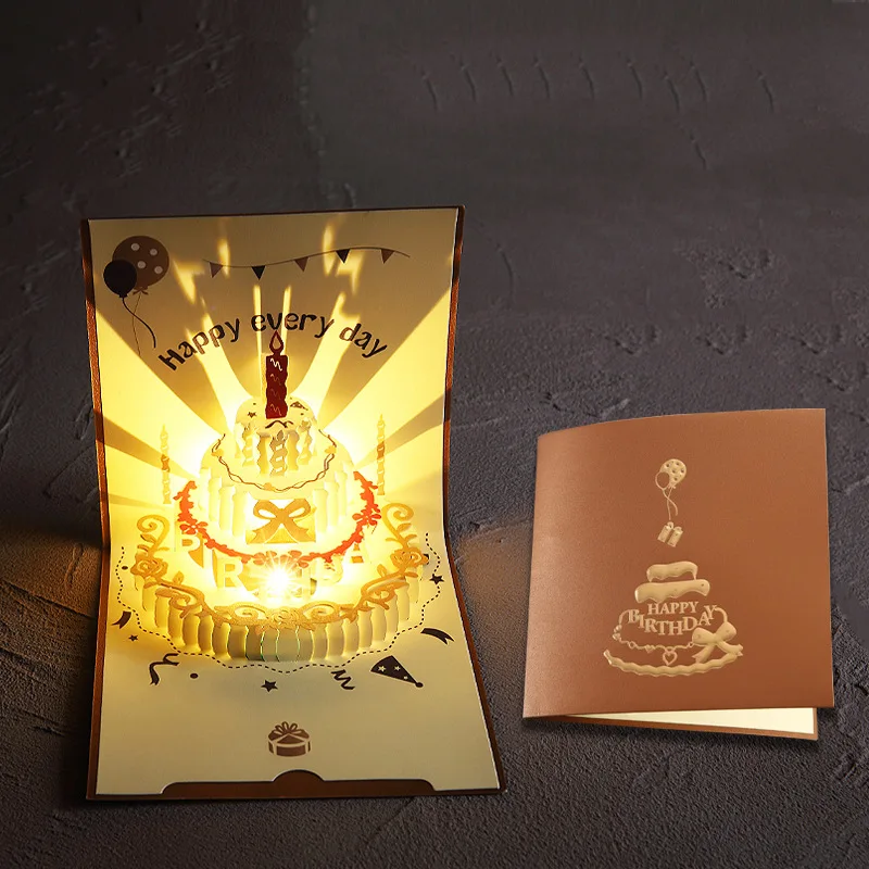 Musikalische Geburtstags-Grußkarten, 3D-Pop-Up-Geschenkkarte mit LED-Musik-Geschenkkarten mit Umschlag, Hochzeitsdekorationen für Tische – Detail 6